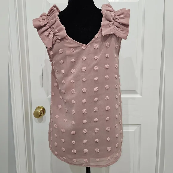 entro, Women's Size Small Elegant Pink Sleeveless Top with Ruffle Details, NWT - Picture 4 of 12